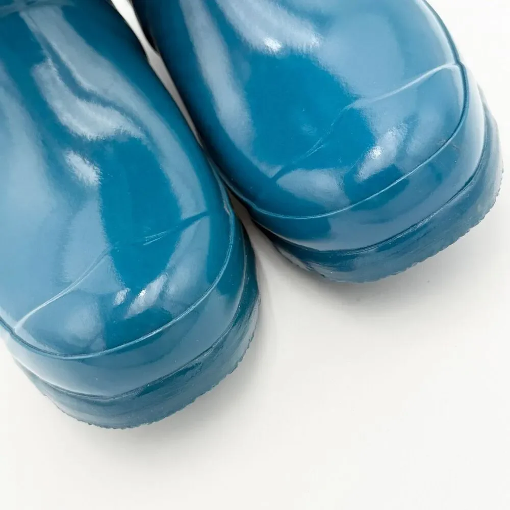 Hunter Glossy Deep Teal Mid Calf Silver Hardware Rubber Boots Galoshes Wellies -